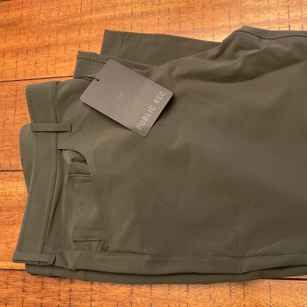 Public Rec Workday Pant Slim, size 38W/32L. Olive, Slate X2, Khaki, and Navy.